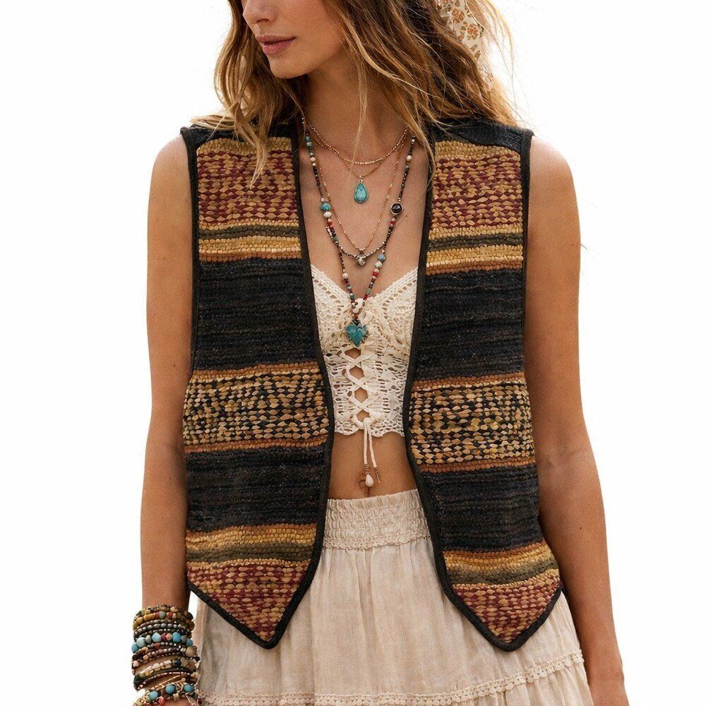 Vintage AJ Woven Leather Vest size Medium Western Festival Cowgirl Artsy Boho